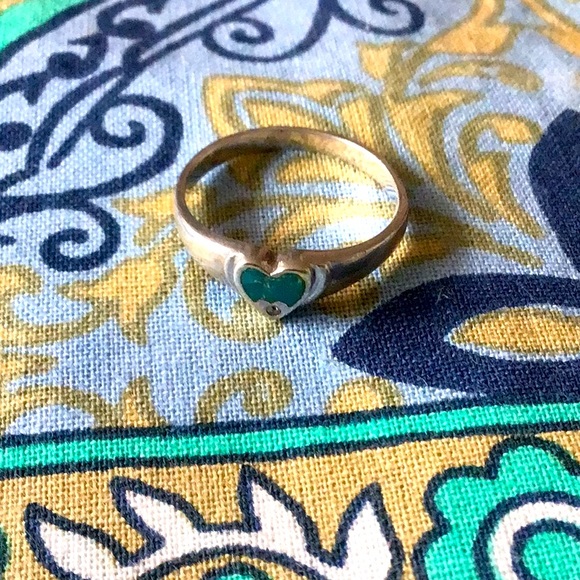 no brand Jewelry - Turquoise heart shaped small sterling silver ring.